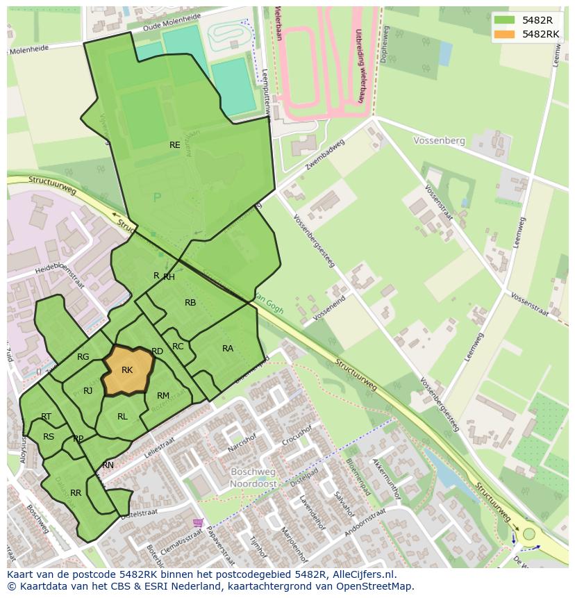 Afbeelding van het postcodegebied 5482 RK op de kaart.