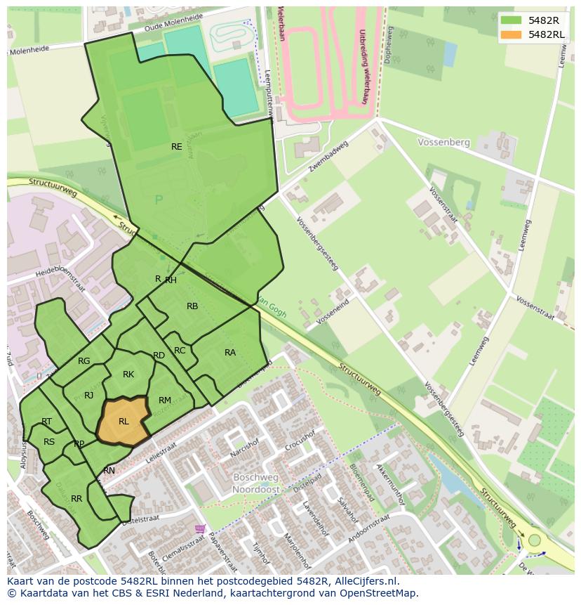 Afbeelding van het postcodegebied 5482 RL op de kaart.