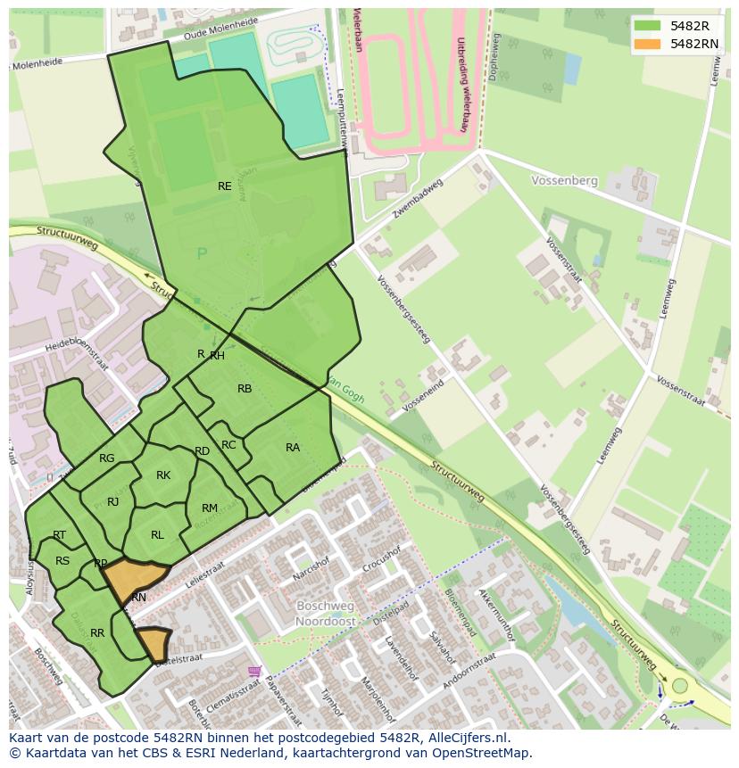 Afbeelding van het postcodegebied 5482 RN op de kaart.