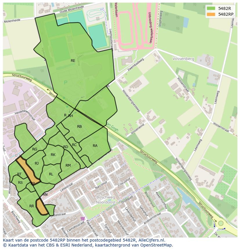 Afbeelding van het postcodegebied 5482 RP op de kaart.