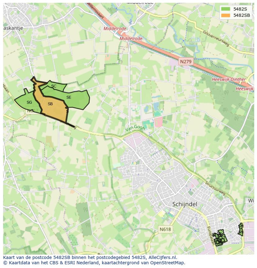 Afbeelding van het postcodegebied 5482 SB op de kaart.