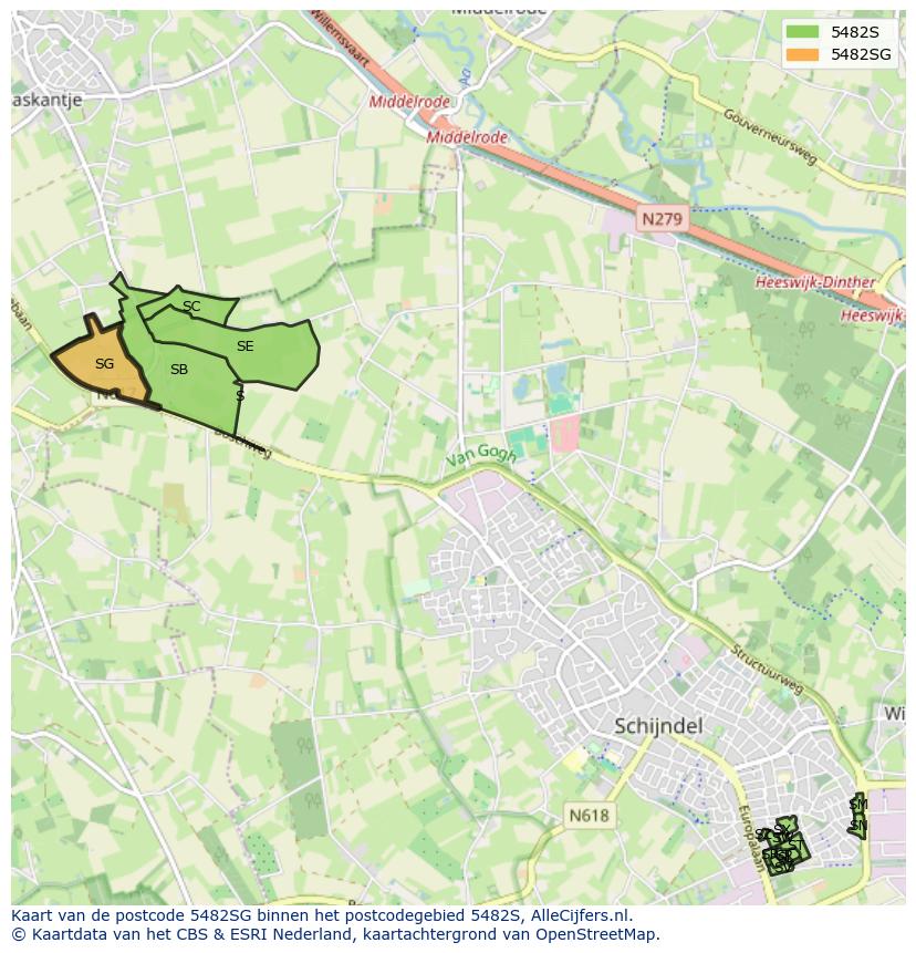 Afbeelding van het postcodegebied 5482 SG op de kaart.