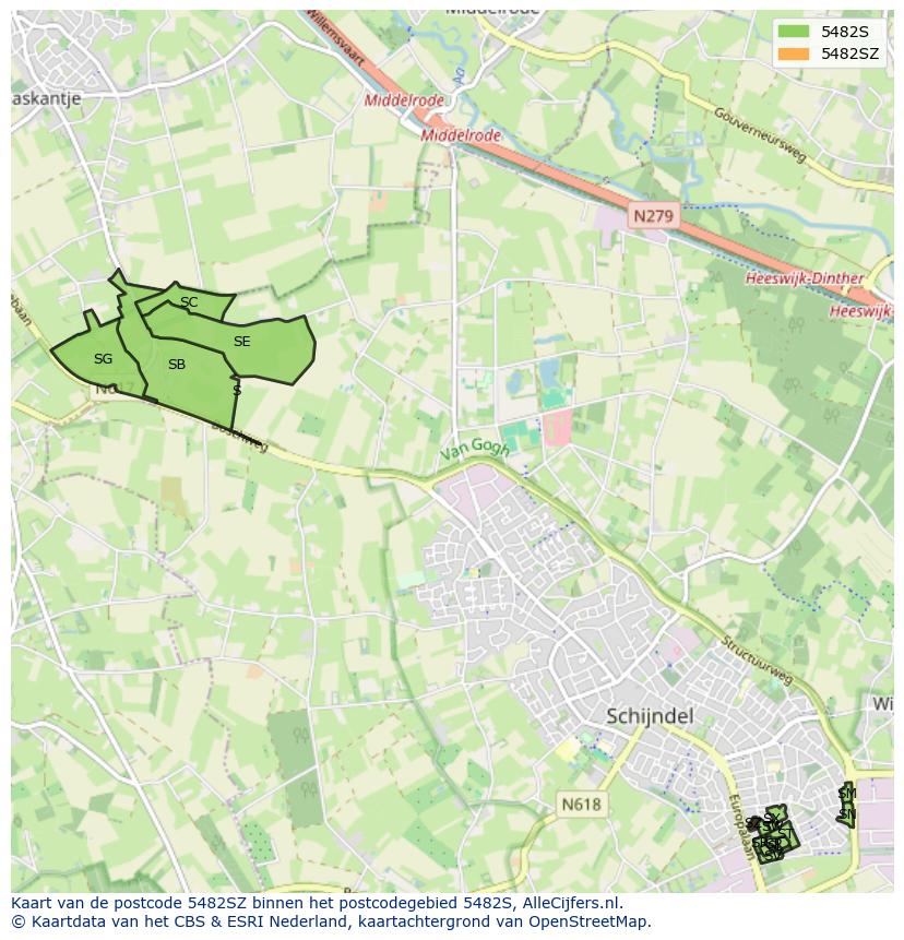 Afbeelding van het postcodegebied 5482 SZ op de kaart.