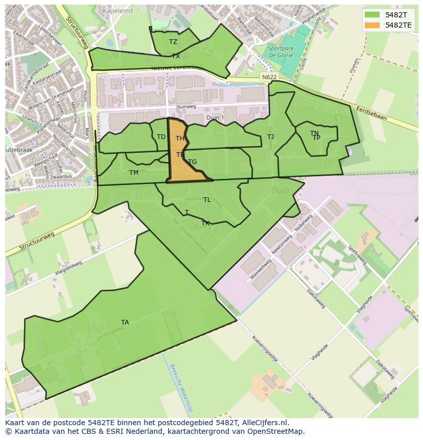Afbeelding van het postcodegebied 5482 TE op de kaart.