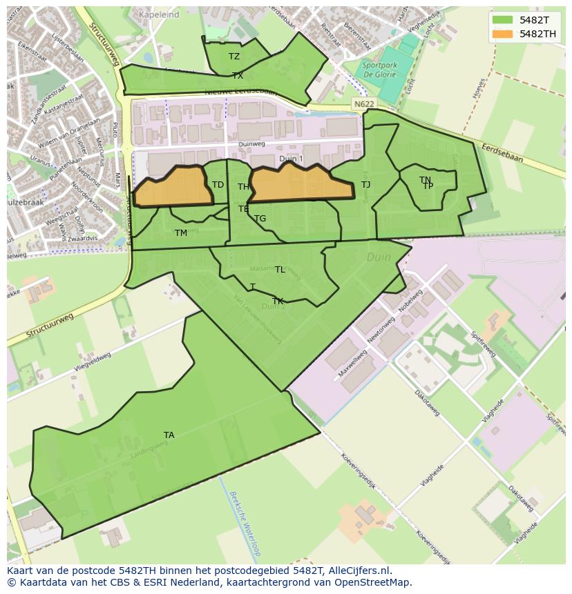 Afbeelding van het postcodegebied 5482 TH op de kaart.