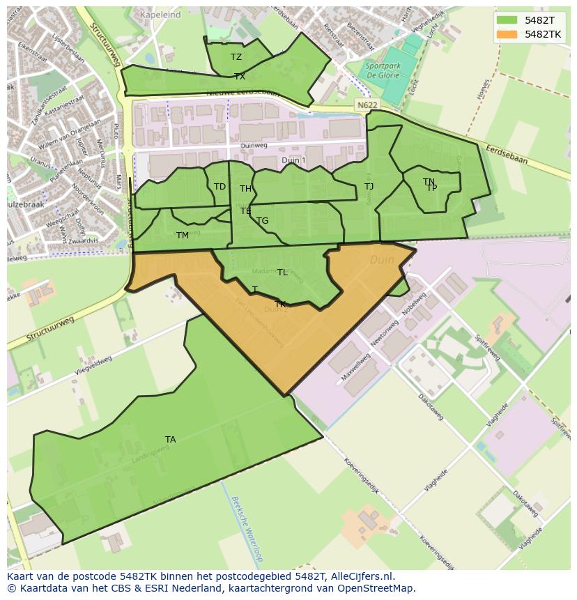 Afbeelding van het postcodegebied 5482 TK op de kaart.