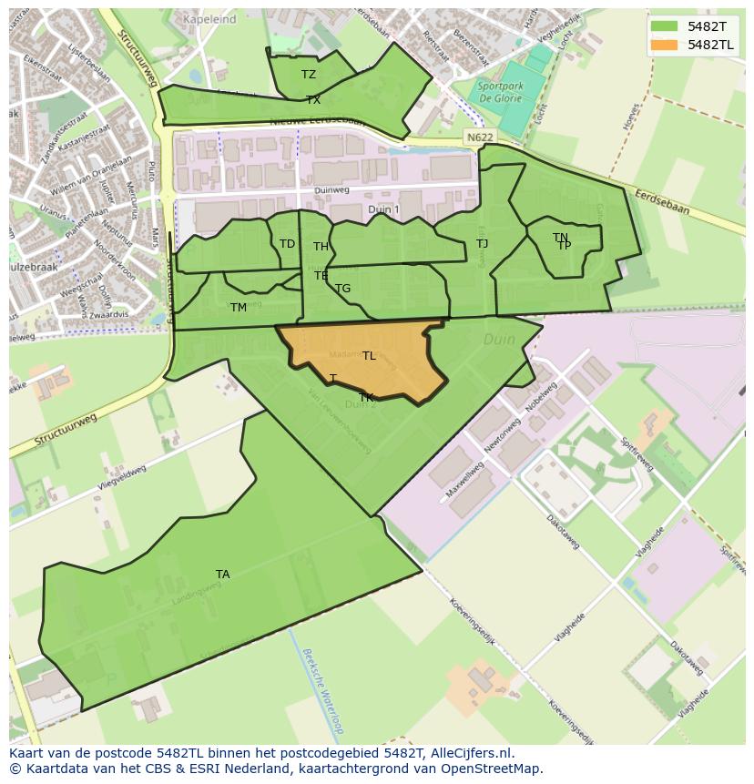 Afbeelding van het postcodegebied 5482 TL op de kaart.