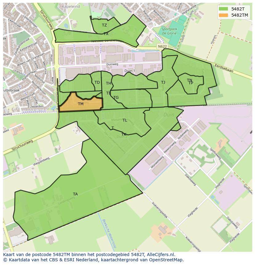 Afbeelding van het postcodegebied 5482 TM op de kaart.