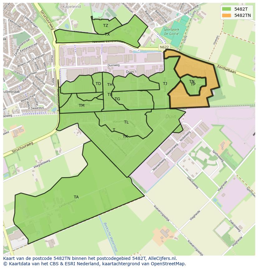 Afbeelding van het postcodegebied 5482 TN op de kaart.