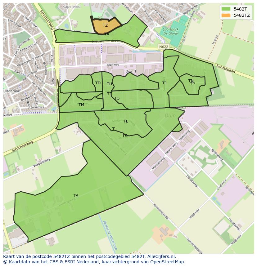 Afbeelding van het postcodegebied 5482 TZ op de kaart.