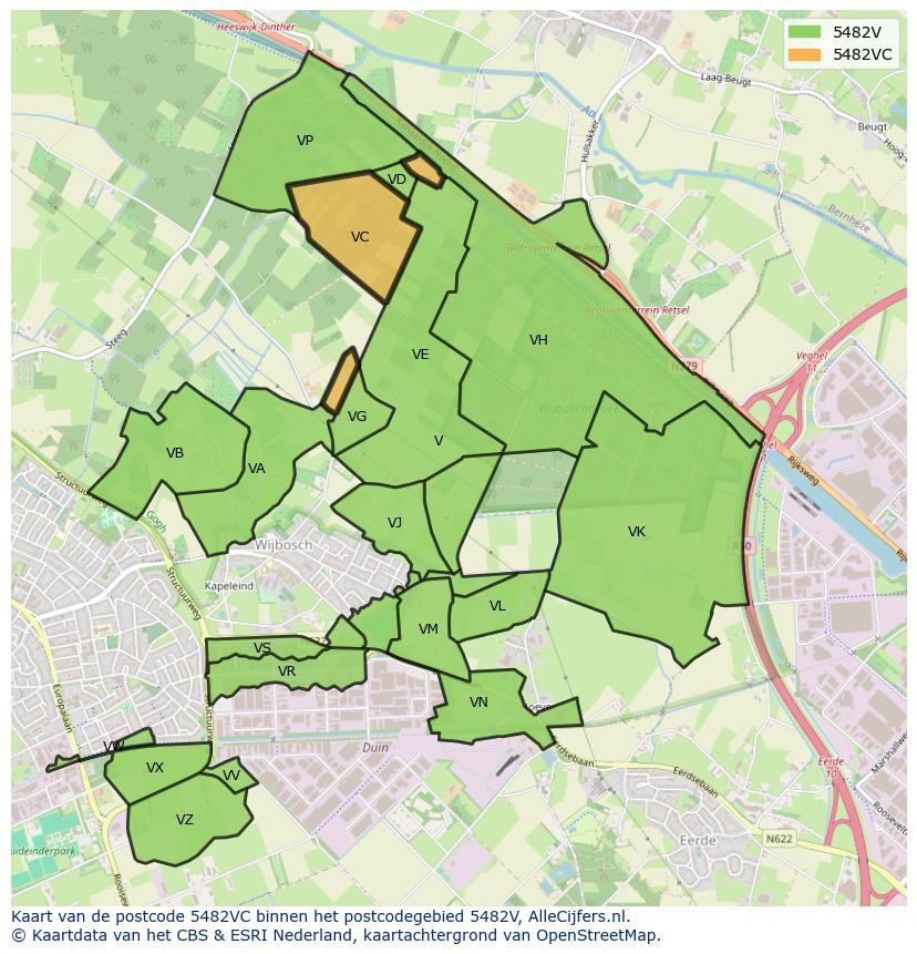 Afbeelding van het postcodegebied 5482 VC op de kaart.