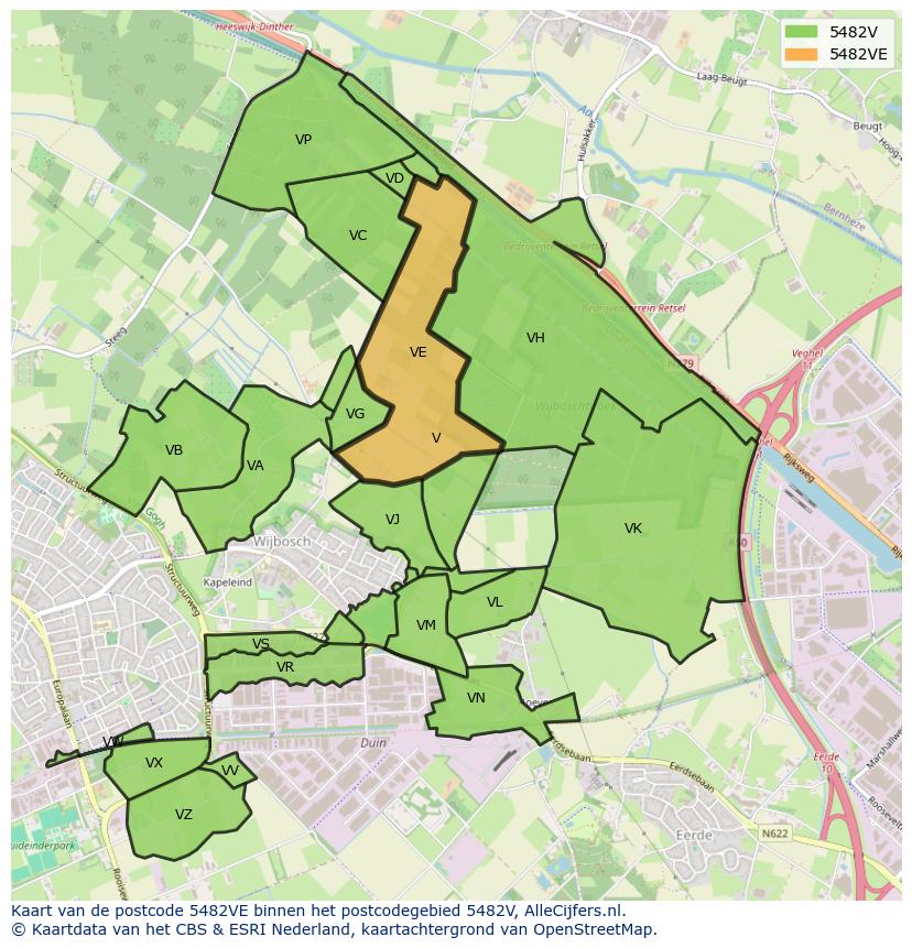 Afbeelding van het postcodegebied 5482 VE op de kaart.