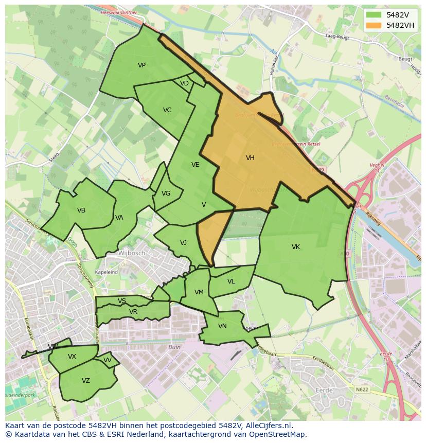 Afbeelding van het postcodegebied 5482 VH op de kaart.