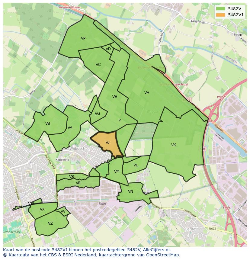 Afbeelding van het postcodegebied 5482 VJ op de kaart.
