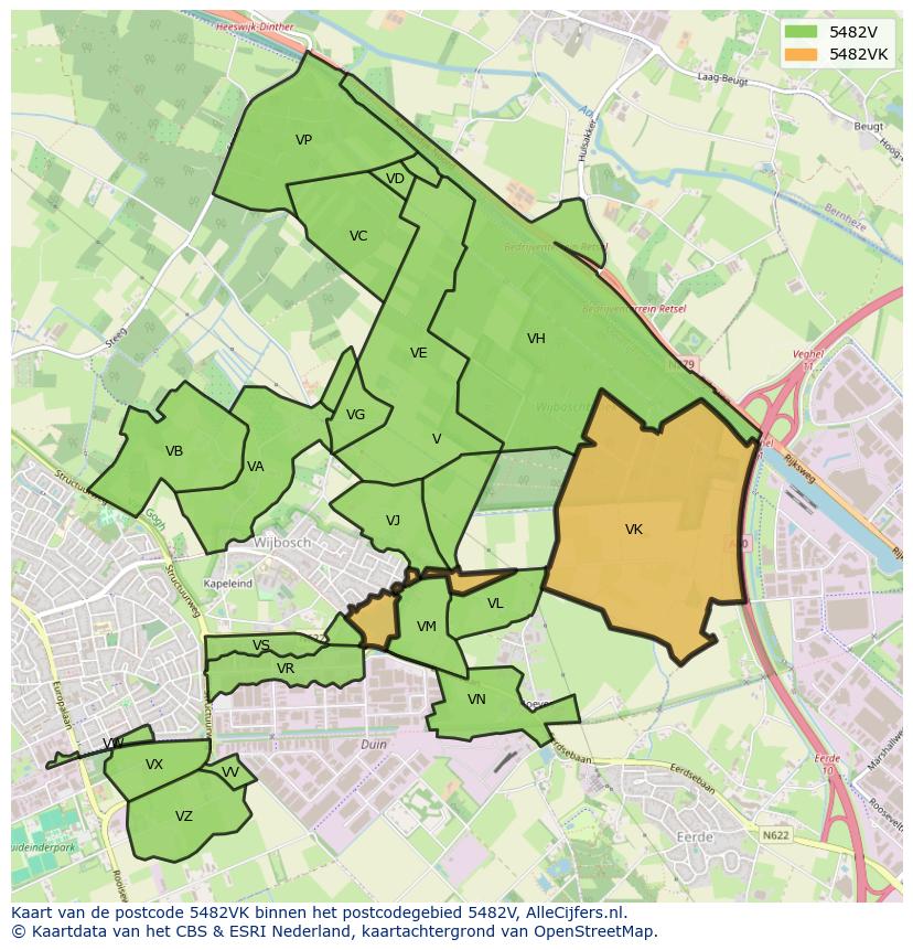 Afbeelding van het postcodegebied 5482 VK op de kaart.