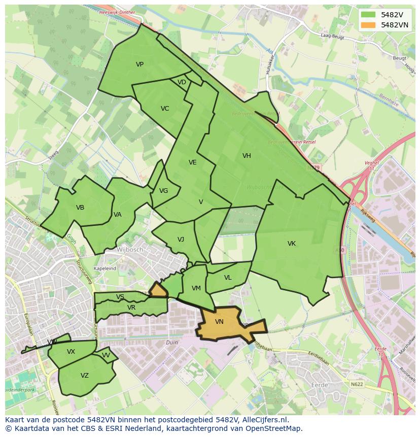 Afbeelding van het postcodegebied 5482 VN op de kaart.