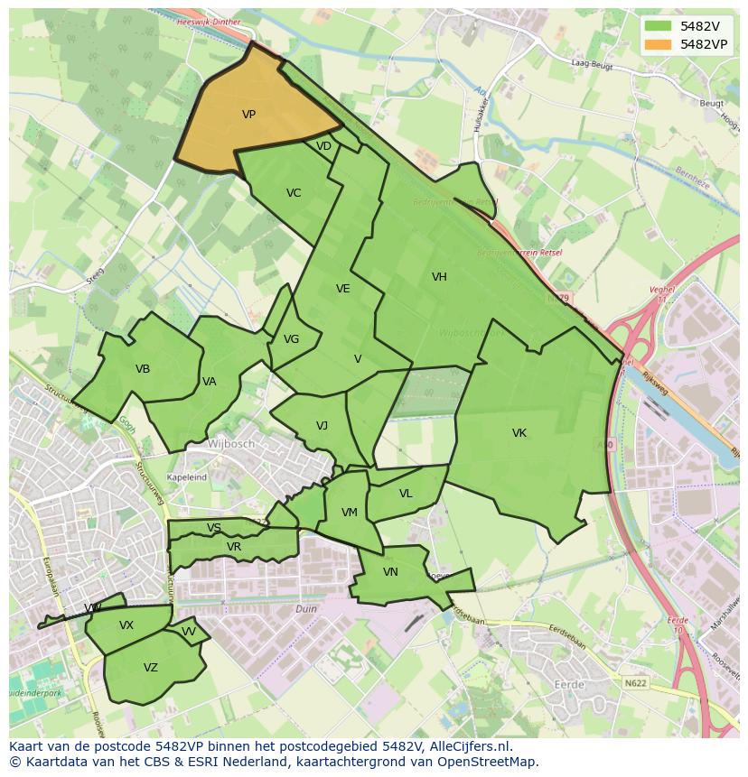 Afbeelding van het postcodegebied 5482 VP op de kaart.