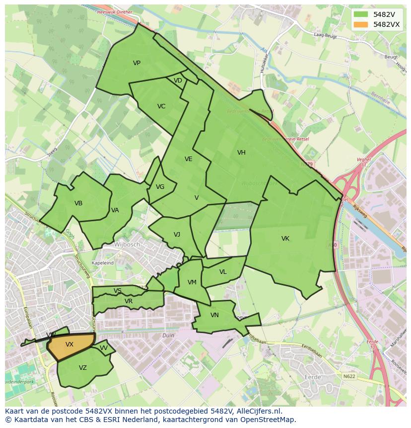 Afbeelding van het postcodegebied 5482 VX op de kaart.