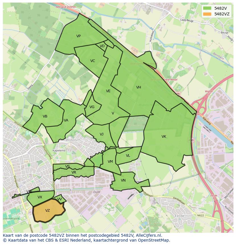 Afbeelding van het postcodegebied 5482 VZ op de kaart.