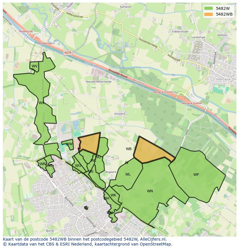 Afbeelding van het postcodegebied 5482 WB op de kaart.