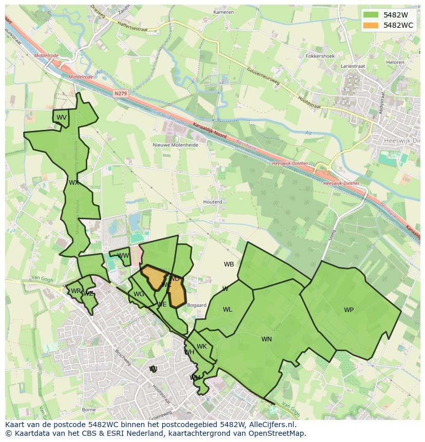 Afbeelding van het postcodegebied 5482 WC op de kaart.