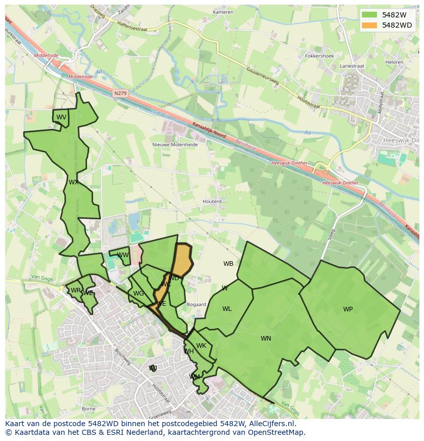 Afbeelding van het postcodegebied 5482 WD op de kaart.
