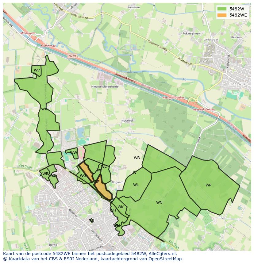 Afbeelding van het postcodegebied 5482 WE op de kaart.