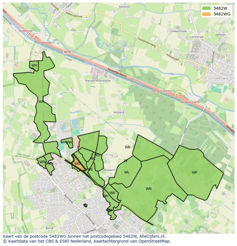 Afbeelding van het postcodegebied 5482 WG op de kaart.