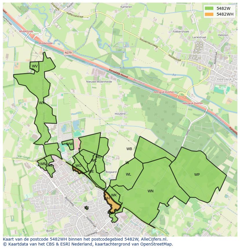 Afbeelding van het postcodegebied 5482 WH op de kaart.