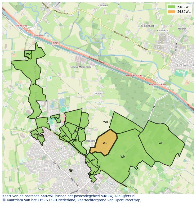 Afbeelding van het postcodegebied 5482 WL op de kaart.