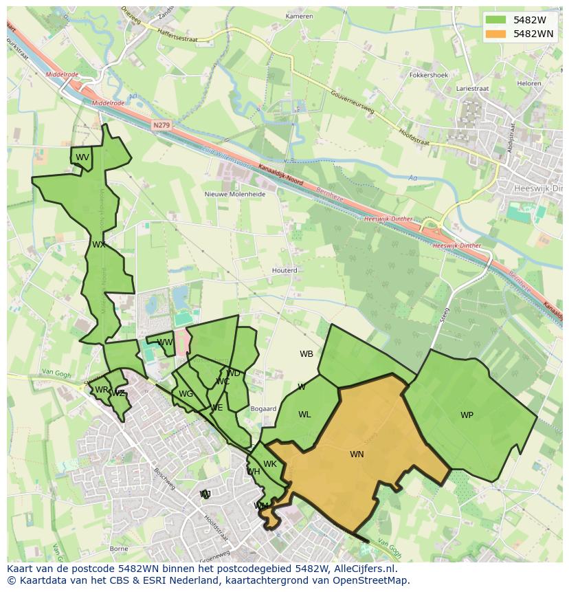 Afbeelding van het postcodegebied 5482 WN op de kaart.