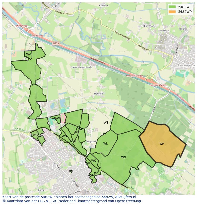 Afbeelding van het postcodegebied 5482 WP op de kaart.