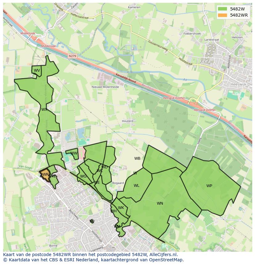 Afbeelding van het postcodegebied 5482 WR op de kaart.