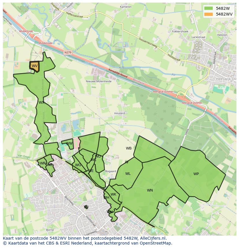 Afbeelding van het postcodegebied 5482 WV op de kaart.