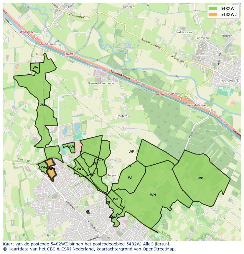 Afbeelding van het postcodegebied 5482 WZ op de kaart.