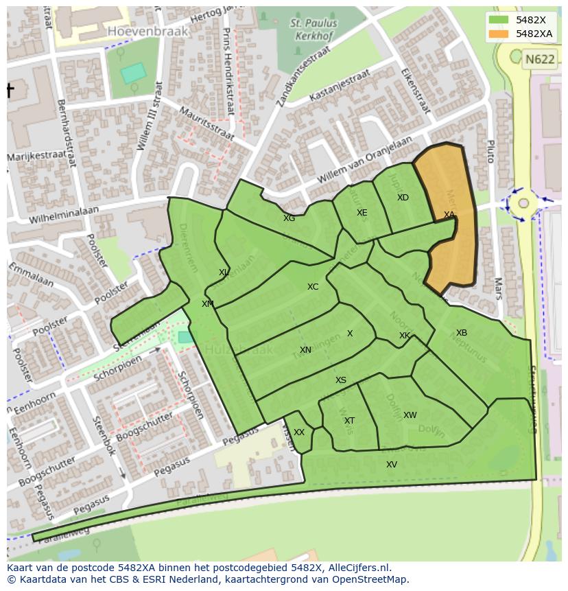 Afbeelding van het postcodegebied 5482 XA op de kaart.