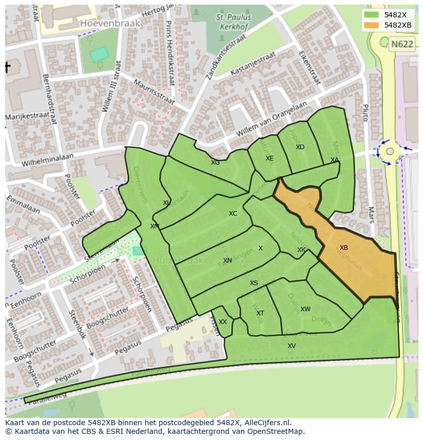 Afbeelding van het postcodegebied 5482 XB op de kaart.