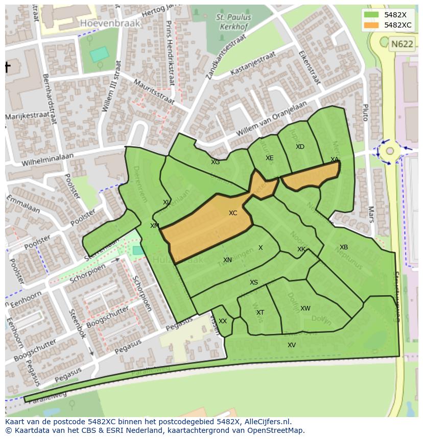 Afbeelding van het postcodegebied 5482 XC op de kaart.