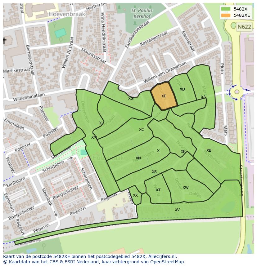 Afbeelding van het postcodegebied 5482 XE op de kaart.