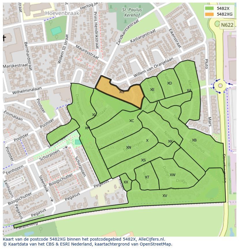 Afbeelding van het postcodegebied 5482 XG op de kaart.