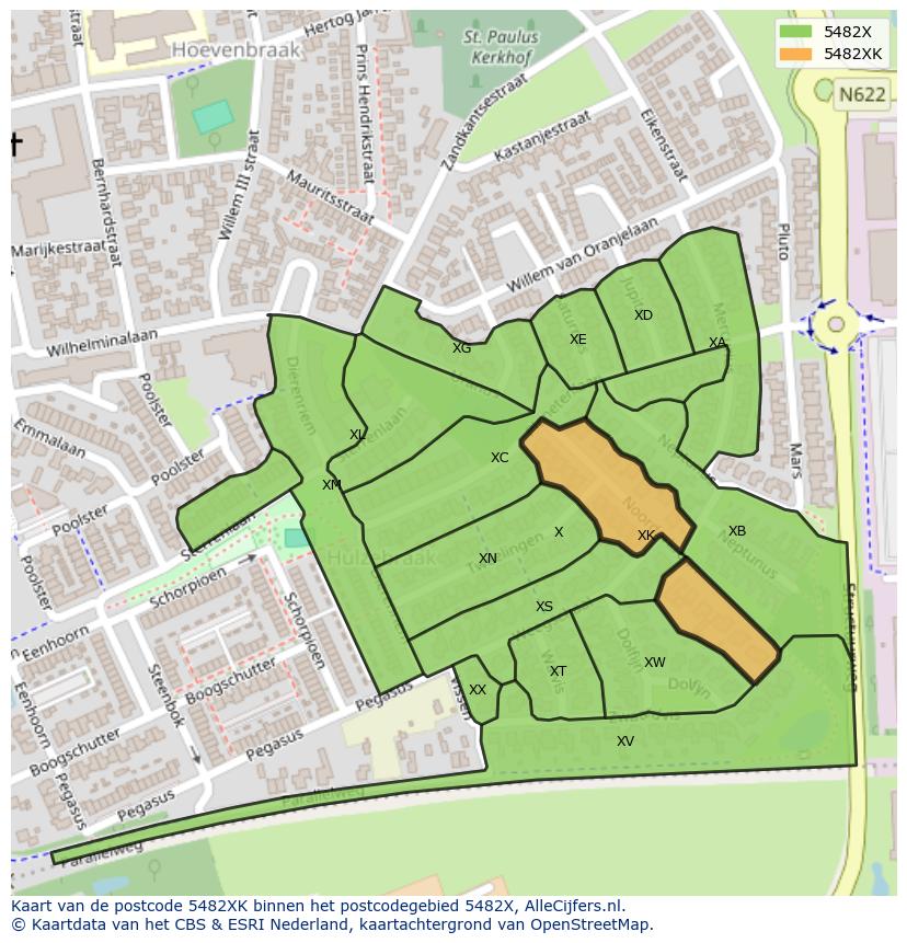 Afbeelding van het postcodegebied 5482 XK op de kaart.