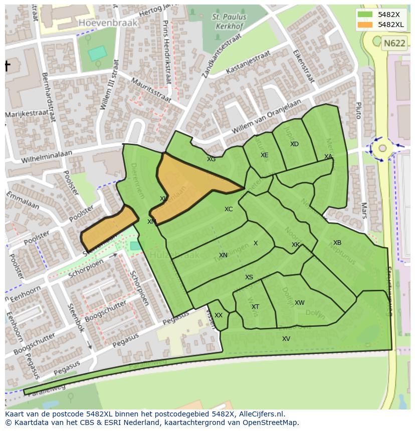 Afbeelding van het postcodegebied 5482 XL op de kaart.