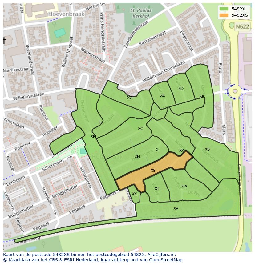 Afbeelding van het postcodegebied 5482 XS op de kaart.