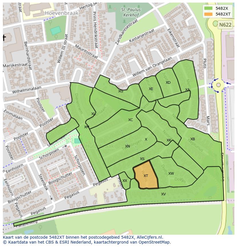 Afbeelding van het postcodegebied 5482 XT op de kaart.
