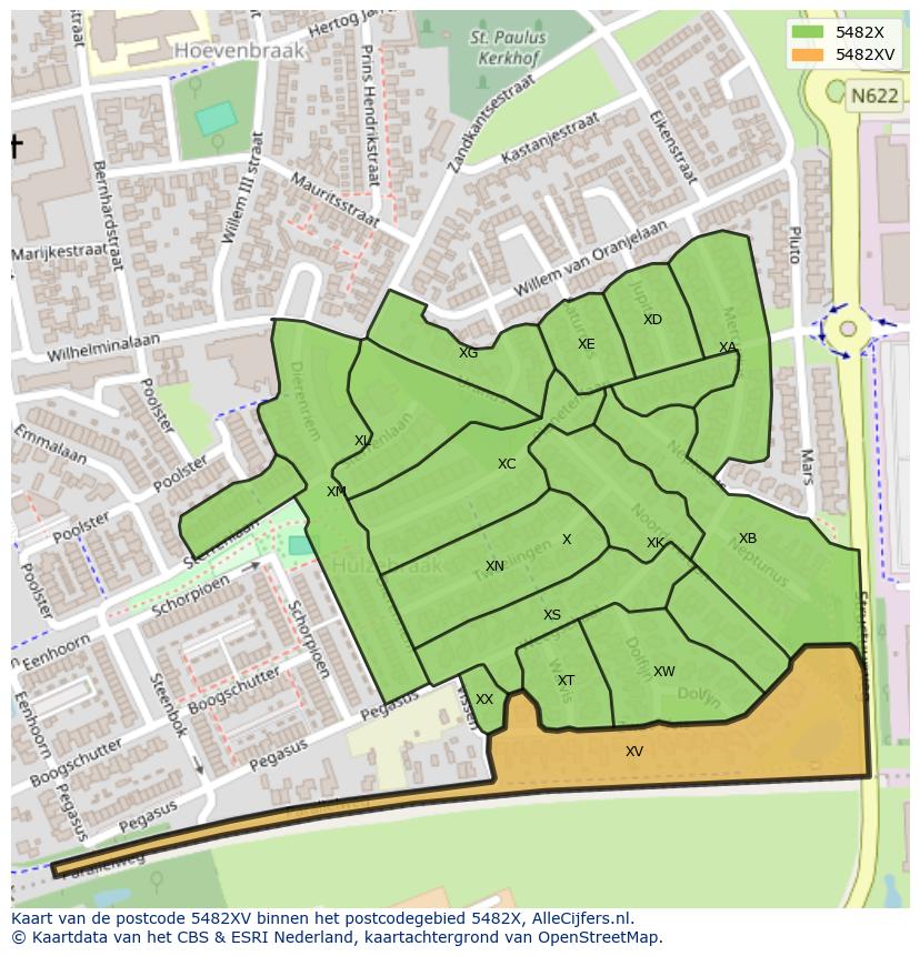 Afbeelding van het postcodegebied 5482 XV op de kaart.