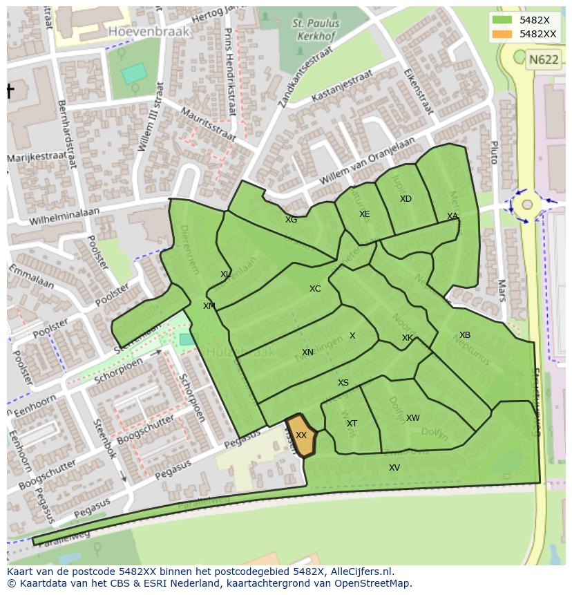 Afbeelding van het postcodegebied 5482 XX op de kaart.