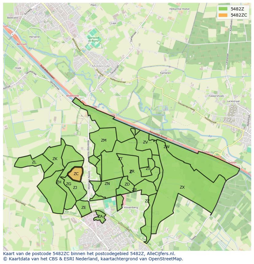 Afbeelding van het postcodegebied 5482 ZC op de kaart.