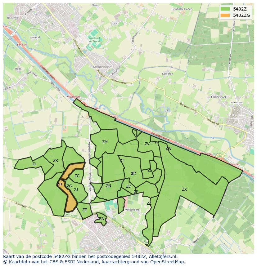 Afbeelding van het postcodegebied 5482 ZG op de kaart.