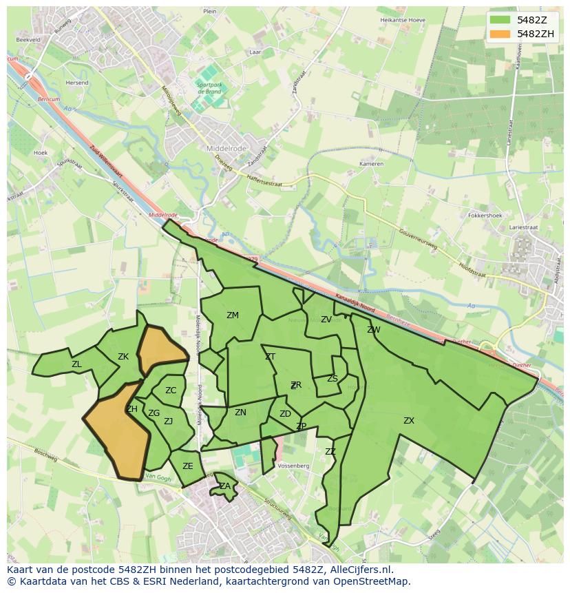 Afbeelding van het postcodegebied 5482 ZH op de kaart.