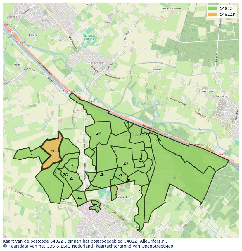 Afbeelding van het postcodegebied 5482 ZK op de kaart.